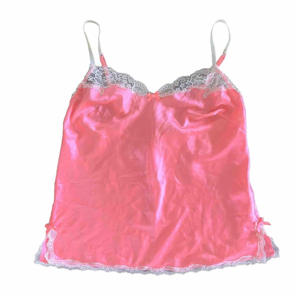 VICTORIAS SECRET y2k Hot Pink Satin Lace Bows Coquette Rococo Camisole Size S